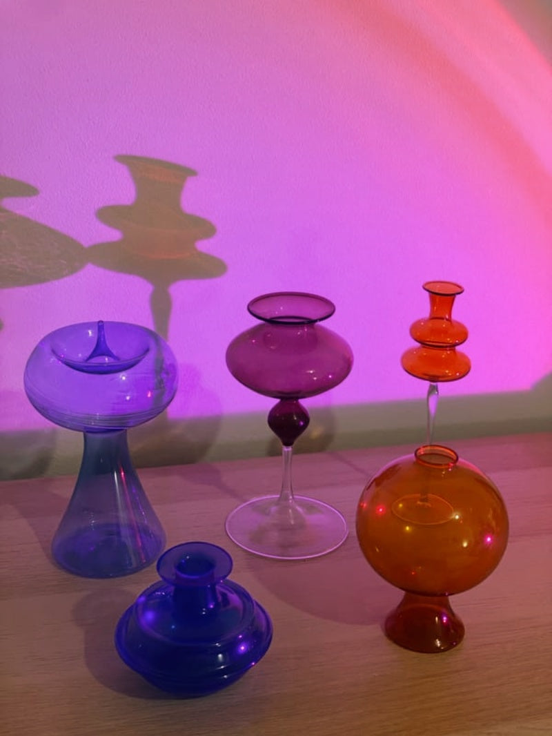 Lot de 5 vases anciens en verre fin de Lauscha et Thuringe mid-century