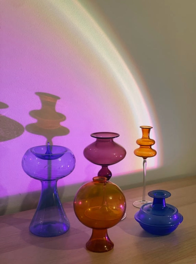 Lot de 5 vases anciens en verre fin de Lauscha et Thuringe mid-century